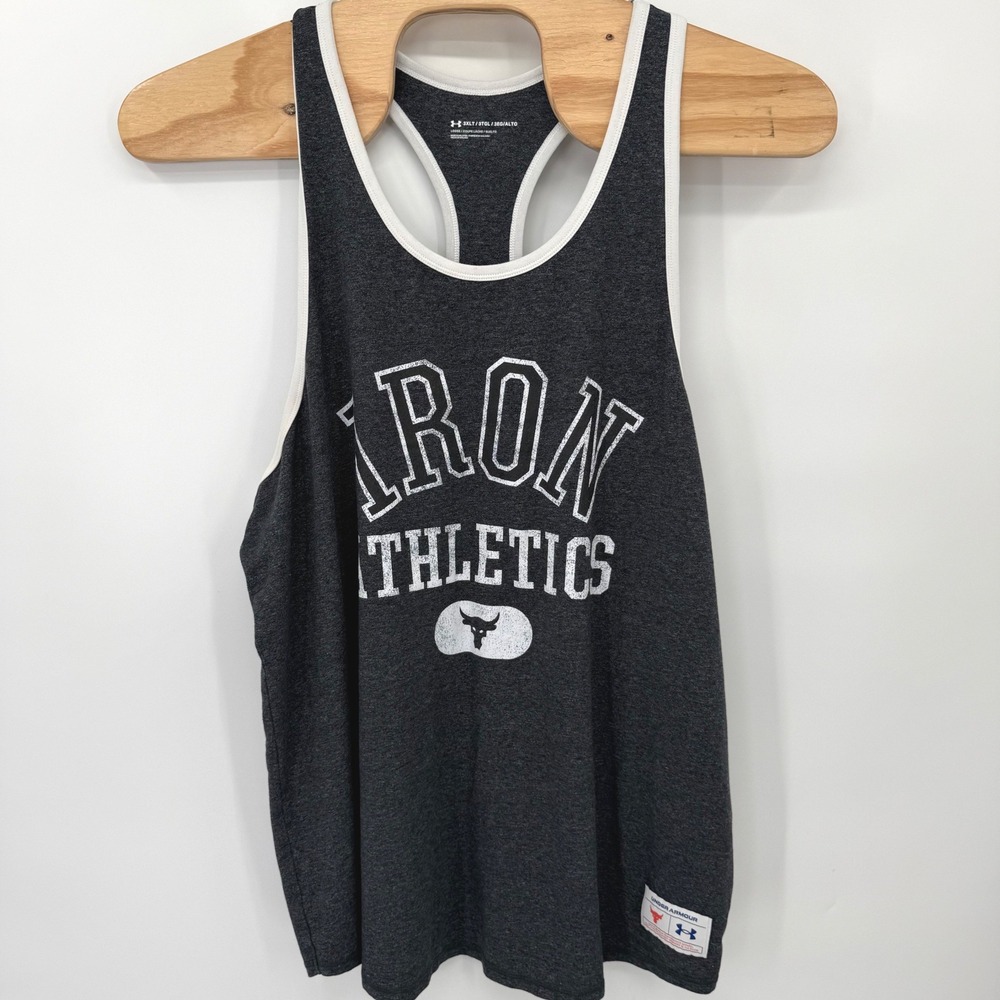 Under Armour Tank Top Men 3XLT Gray Project Rock Iron Athletics Racerback Logo